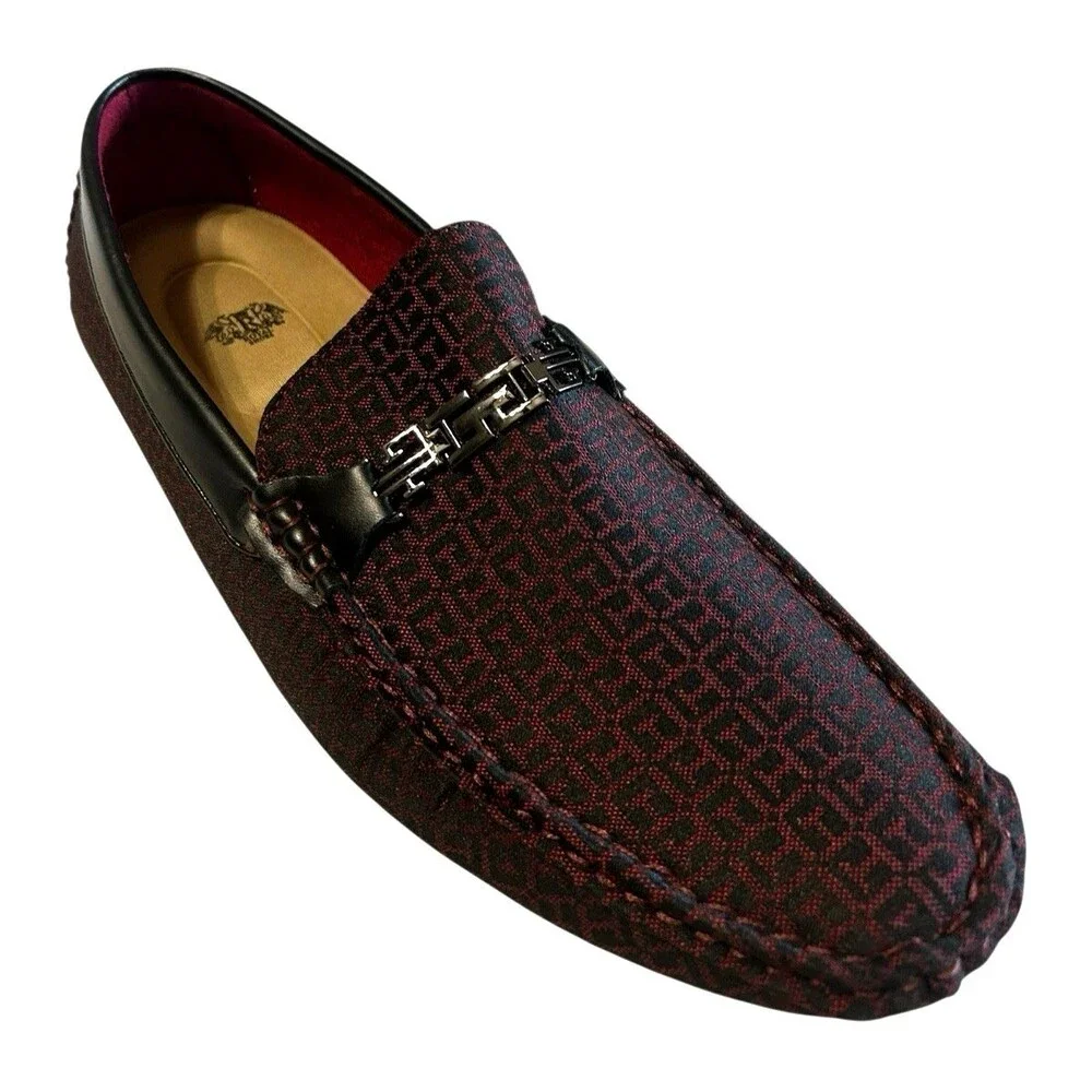 Royal Shoes Mens Loafer Moccasin Driving Burgundy Black Geo Casual Size 12